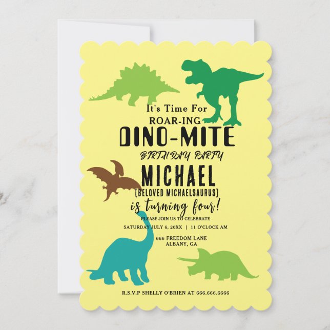 Dino-Mite Party Invites - Roaring Dinosaur Design Einladung (Vorderseite)