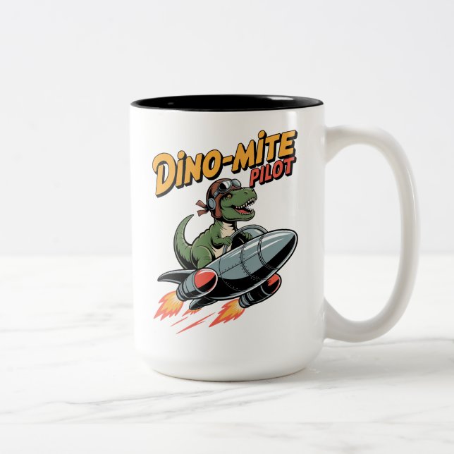 Dino-mite-Pilot Zweifarbige Tasse (Rechts)