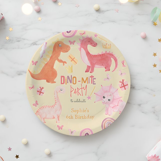 Dino-Mite-Rosa-Dino-Geburtstagsparty Pappteller (Von Creator hochgeladen)