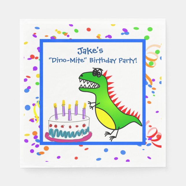Dino-Mite Time Dinosaur und Cake Birthday Party Serviette (Vorderseite)