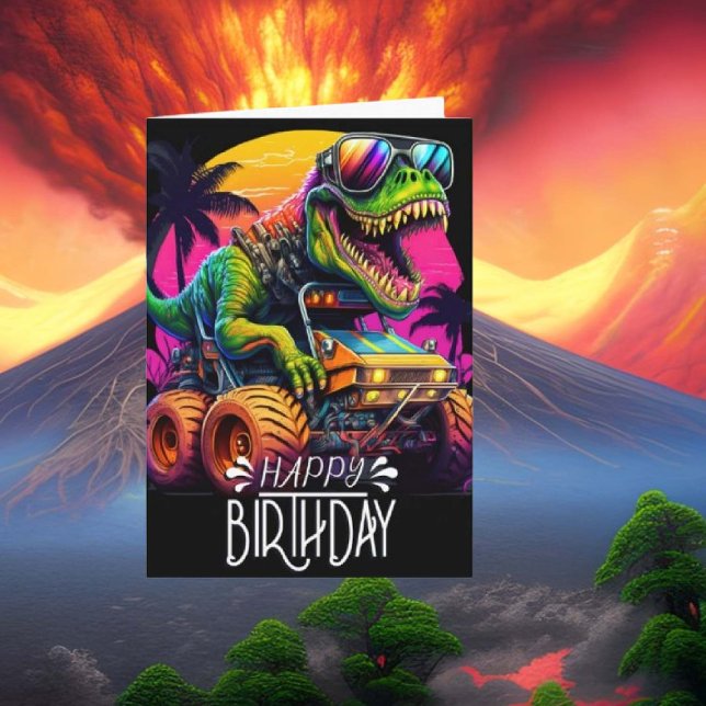 Dino Monster Truck Happy Birthday Karte (Von Creator hochgeladen)