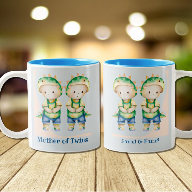 Dino Mutter von Boy Twins Personalisiert Blue Zweifarbige Tasse (Von Creator hochgeladen)
