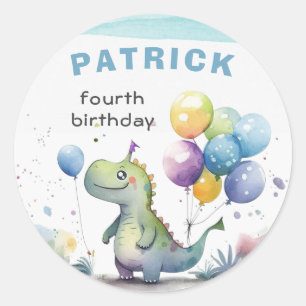 Dino Party Blue Watercolor Junge Geburtstag Runder Aufkleber