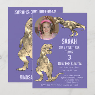 Dino Party Dinosaur T Rex Girl 3. Geburtstag Lila
