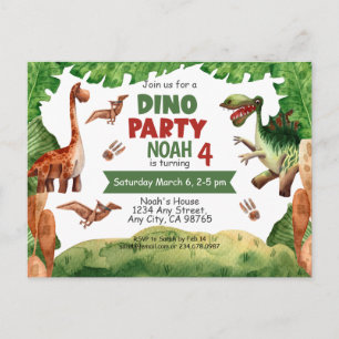 Dino-Party-Dschungel-4.-Geburtstagseinladung Postk Postkarte