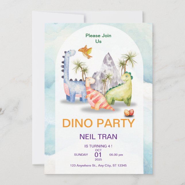 Dino Party Einladung zum Geburtstag - Individuelle (Vorderseite)