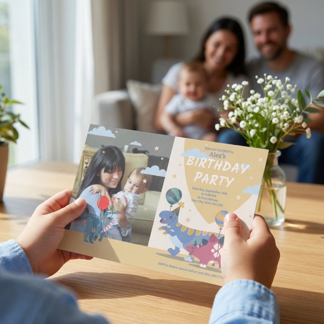 Dino-Party Einladungen: Spaß & Easy Scrip Einladung (Roar-Some Dinosaur Party Photo Design for Kids Invitation)