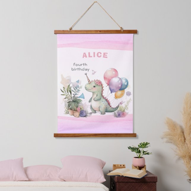 Dino Party Giro del Malcantone Wandteppich Mit Holzrahmen (Schlafzimmer)