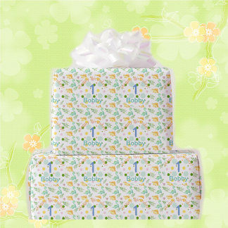 Dino Party Niedlich Dinosaur Geburtstag Name & Alt Geschenkpapier