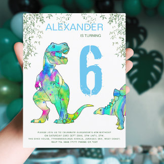 Dino Party Niedlich Dinosaurier 6. Geburtstag Einladung