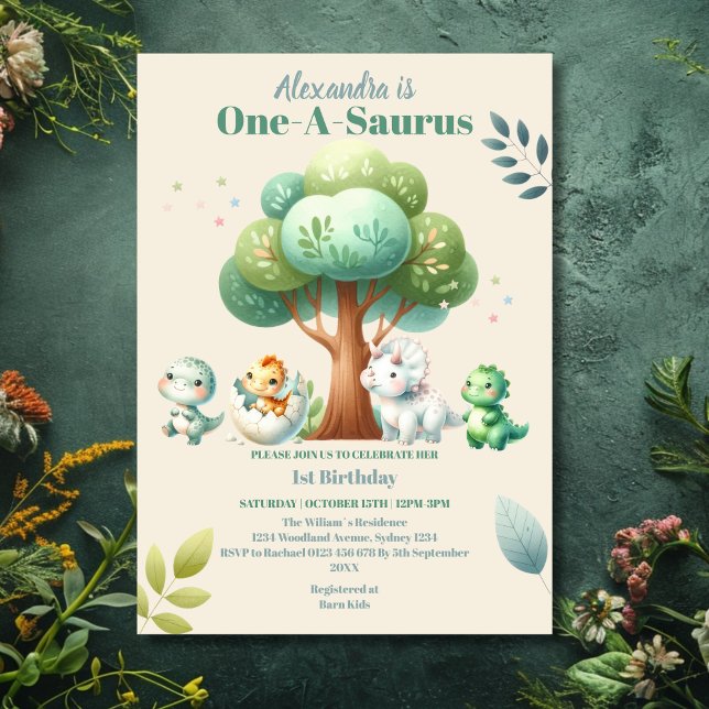 Dino Party Niedlich Dinosaurier Erster Geburtstag Einladung (Von Creator hochgeladen)