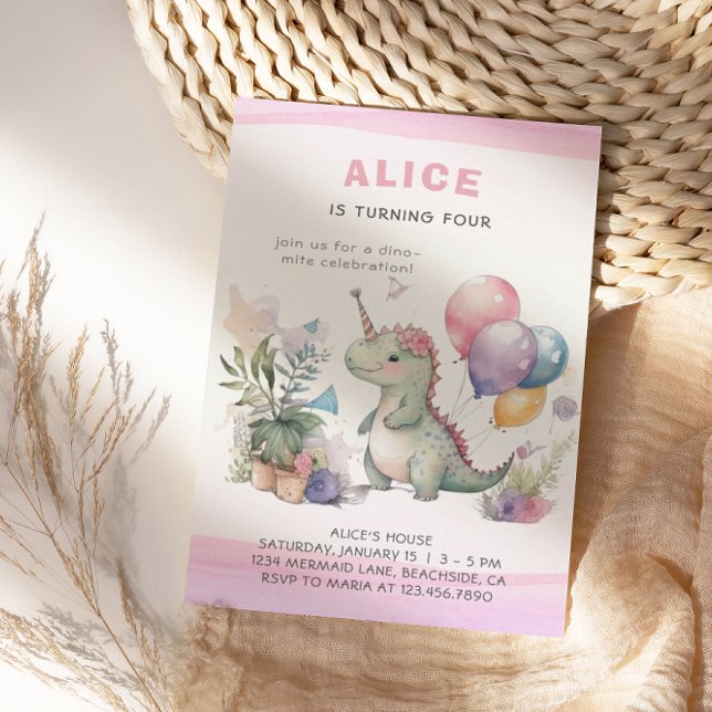 Dino Party Niedlich Watercolor Giro del Malcantone Einladung (Von Creator hochgeladen)