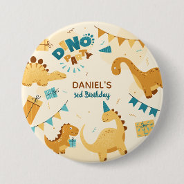 Dino Party. Niedliche Dinosaurier 3. Geburtstag Pa Button