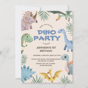 Dino Party   Niedliche Dinosaurier Erster Geburtst Einladung