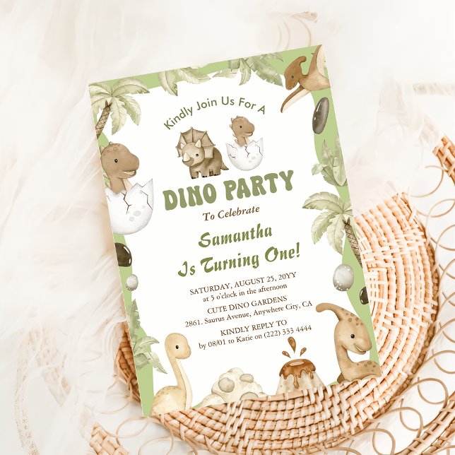Dino Party | Niedliche Dinosaurier Erster Geburtst Einladung (Von Creator hochgeladen)