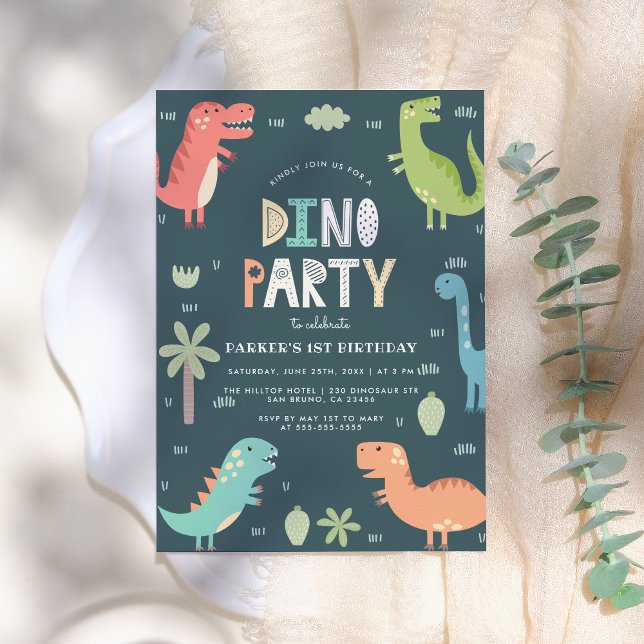 Dino Party | Niedliche Dinosaurier Erster Geburtst Einladung (Von Creator hochgeladen)