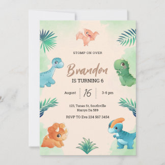Dino Party | Niedliche Dinosaurier zum Geburtstag  Einladung