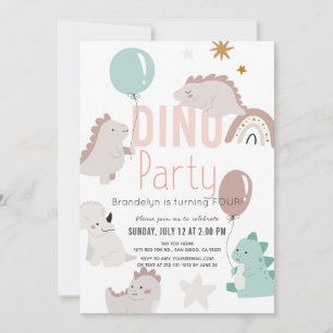 Dino Party Pink Dinosaur Girl Geburtstag Einladung
