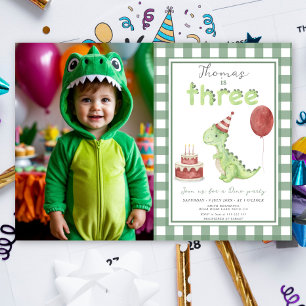 Dino-Party Süße Dinosaurier Drei-Rex-Geburtstag Einladung