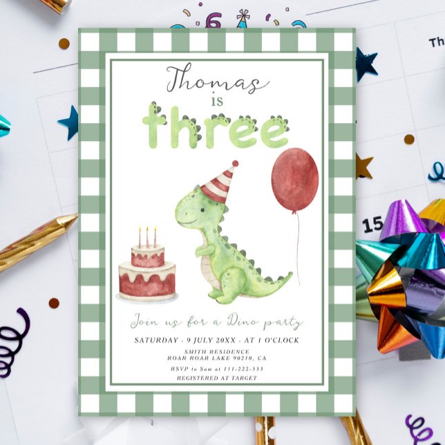 Dino-Party | Süße Dinosaurier Drei-Rex-Geburtstag Einladung (Von Creator hochgeladen)