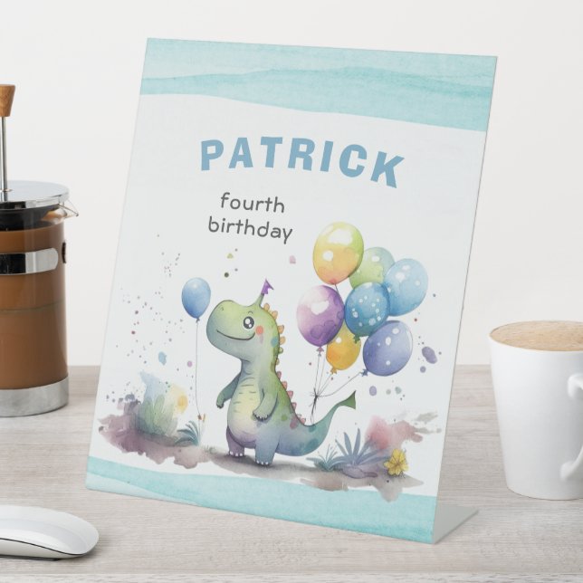 Dino Party Watercolor Boy Blue Birthday Sockelschild (In Situ)