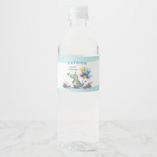 Dino Party Watercolor Boy Blue Birthday Wasserflaschenetikett