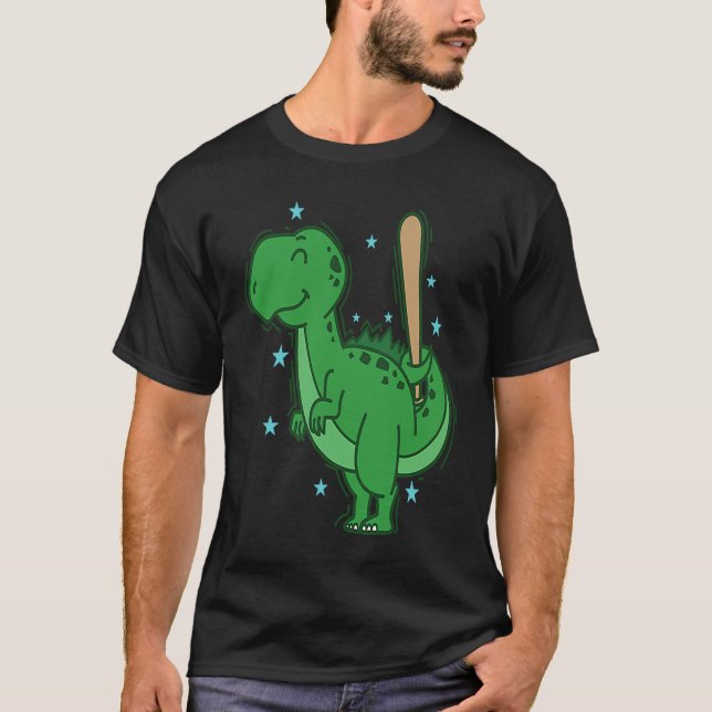 Dino playing Baseball Dinosaur Reptile T-Shirt (Vorderseite)