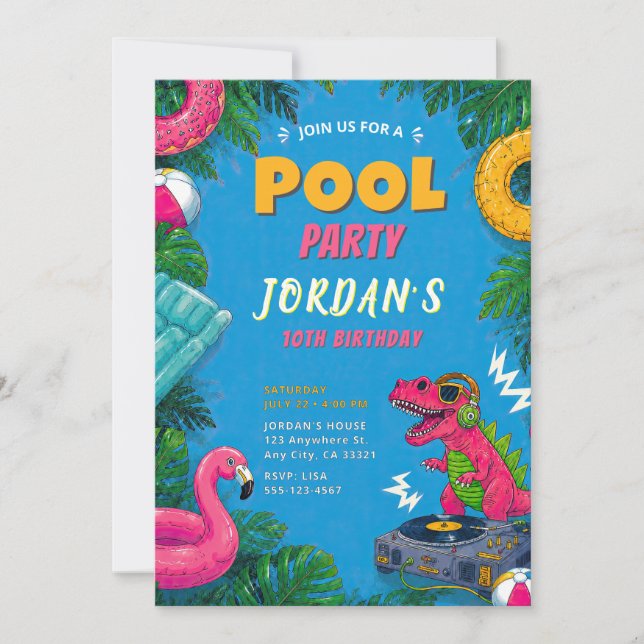 Dino-Poolparty-Geburtstagseinladung Einladung (Vorderseite)