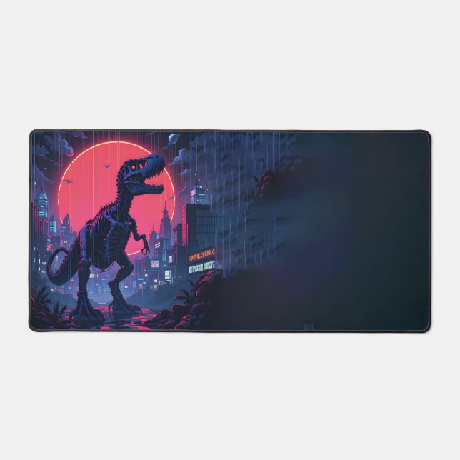 Dino Punk Desk Mat - Retro Pixel Art Fusion Schreibtischunterlage (Vorderseite)