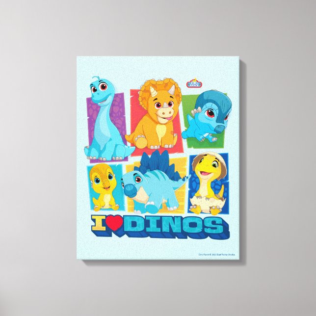 Dino Ranch | Spaß und farbenfrohe Dinosaurier Leinwanddruck (Vorderseite)