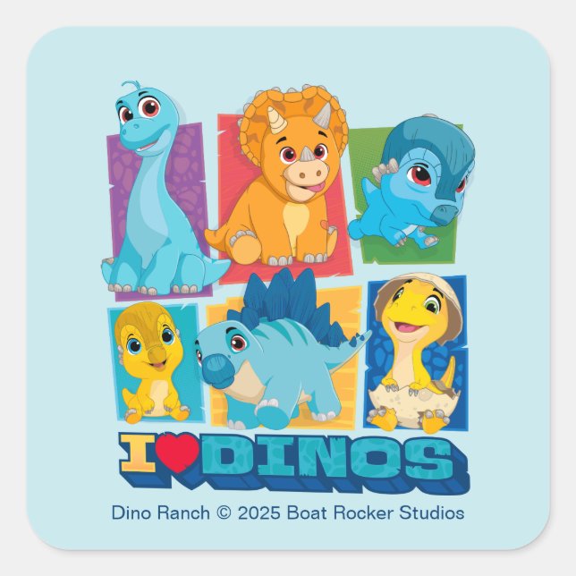 Dino Ranch | Spaß und farbenfrohe Dinosaurier Quadratischer Aufkleber (Vorderseite)