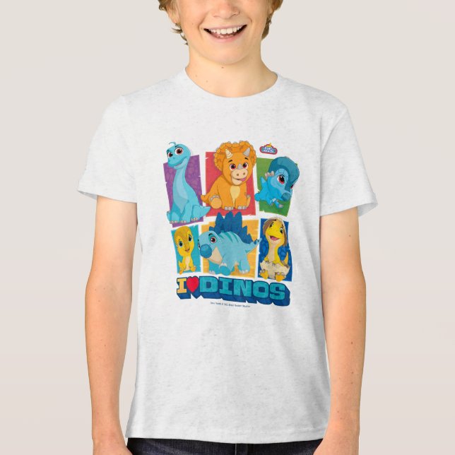 Dino Ranch | Spaß und farbenfrohe Dinosaurier Tri-Blend Shirt (Vorderseite)