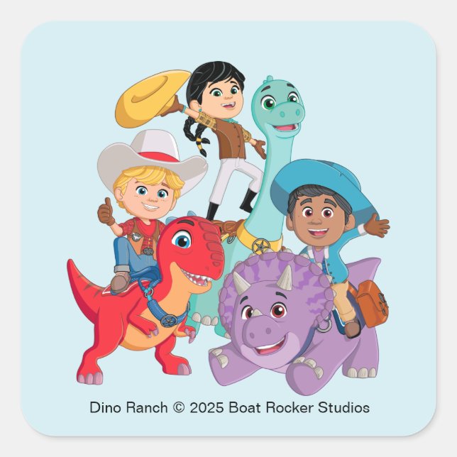 Dino Ranch Yee Haw! Quadratischer Aufkleber (Vorderseite)