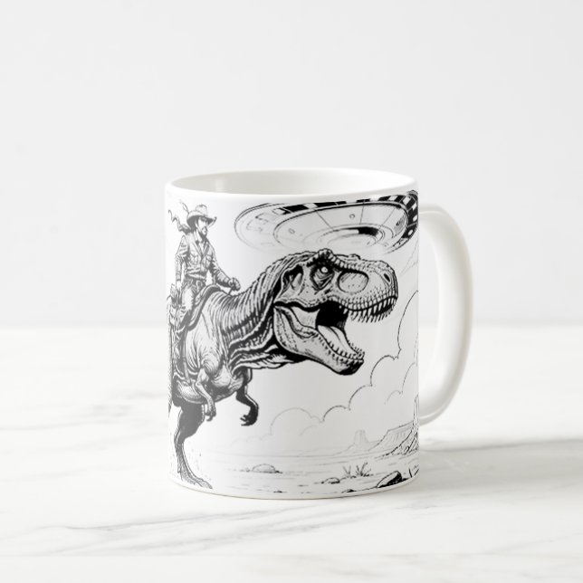 Dino-reitender Cowboy Kaffeetasse (VorderseiteRechts)