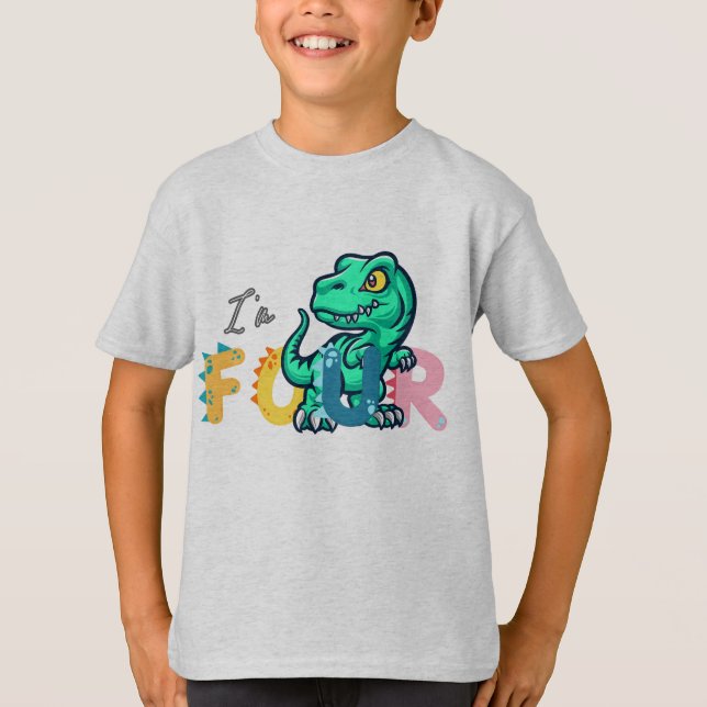 Dino Rex I m 4 Birthday Junge vier Zurück zur Schu T-Shirt (Vorderseite)