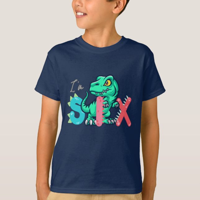 Dino Rex I m 6 Birthday Junge sechs Zurück zur Sch T-Shirt (Vorderseite)