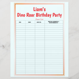 Dino Roar Birthday Party Guest List