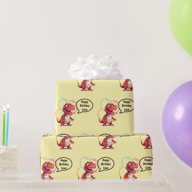 Dino Roar über Cream Gift Geschenkpapier (Partygeschenke)