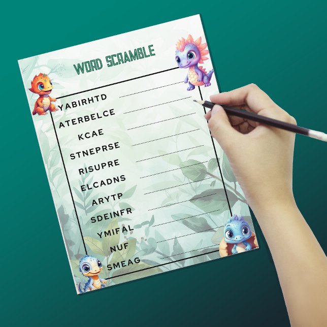 Dino Roar Word Scramble Party-Spielplan (Von Creator hochgeladen)