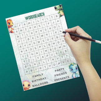 Dino Roar Wordsearch Party Game Sheet