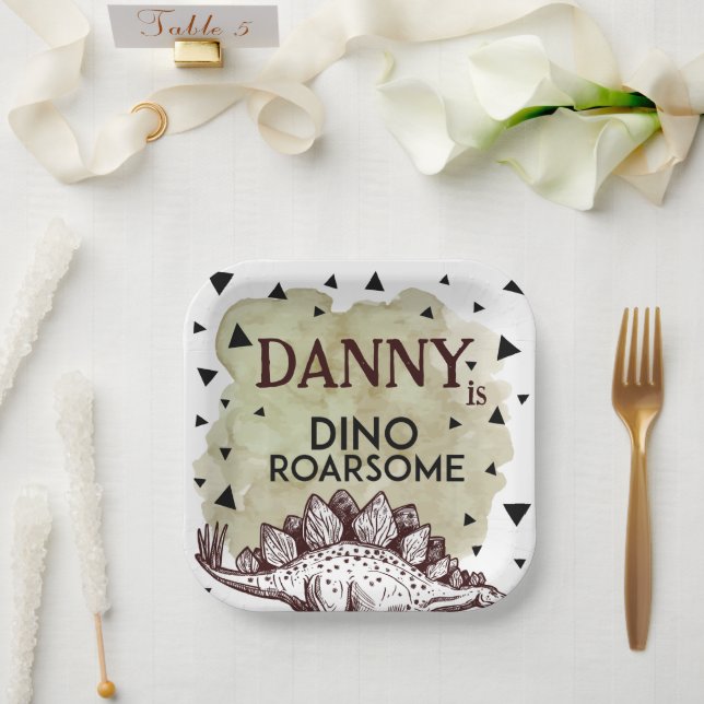 Dino Roarsome Party Plate Design Pappteller (Hochzeit)