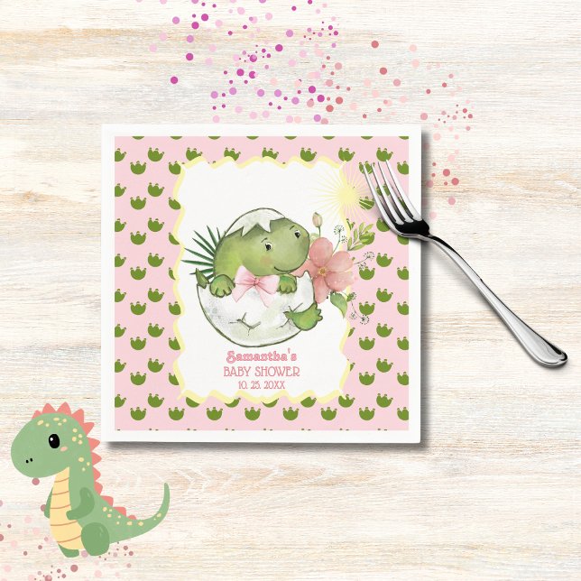 Dino-Schlüpf-Tischdecken mit Bogen und Blumen für  Serviette (Hatching Dino with Bow & Flower Party Napkins)