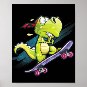 Dino-Skateboard-Shirt Jungen Skateboarding Kinder  Poster