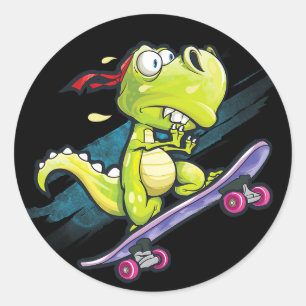 Dino-Skateboard-Shirt Jungen Skateboarding Kinder  Runder Aufkleber