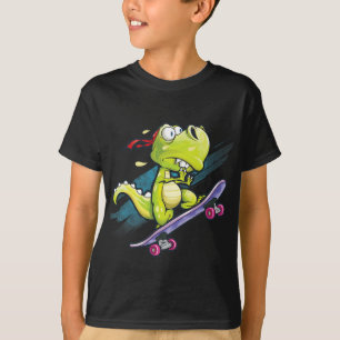 Dino-Skateboard-Shirt Jungen Skateboarding Kinder  T-Shirt