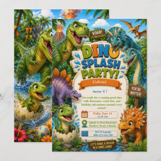 Dino-Splash-Party Geburtstag - Dinosaurier Poolpar Einladung
