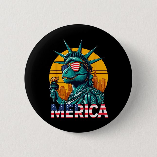 Dino Statue Of Liberty 4. Juli Trex Jungen Ameri Button (Vorderseite)