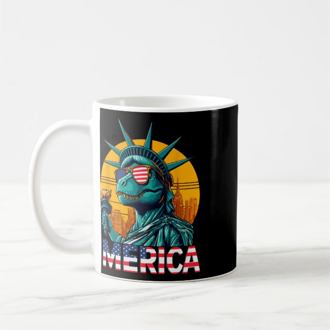 Dino Statue Of Liberty 4. Juli Trex Jungen Ameri Kaffeetasse (Links)
