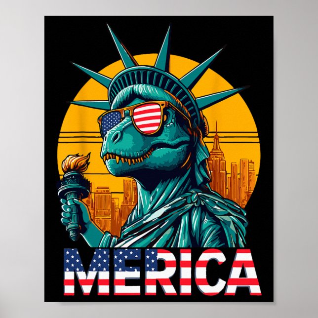 Dino Statue Of Liberty 4. Juli Trex Jungen Ameri Poster (Vorne)
