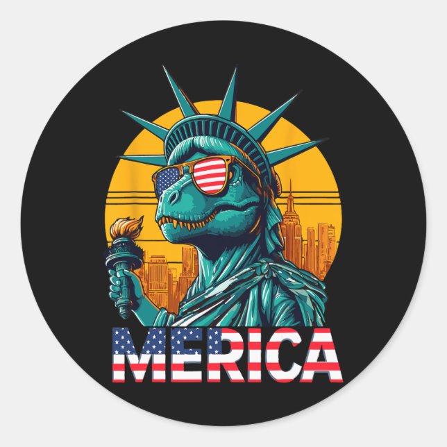 Dino Statue Of Liberty 4. Juli Trex Jungen Ameri Runder Aufkleber (Vorderseite)